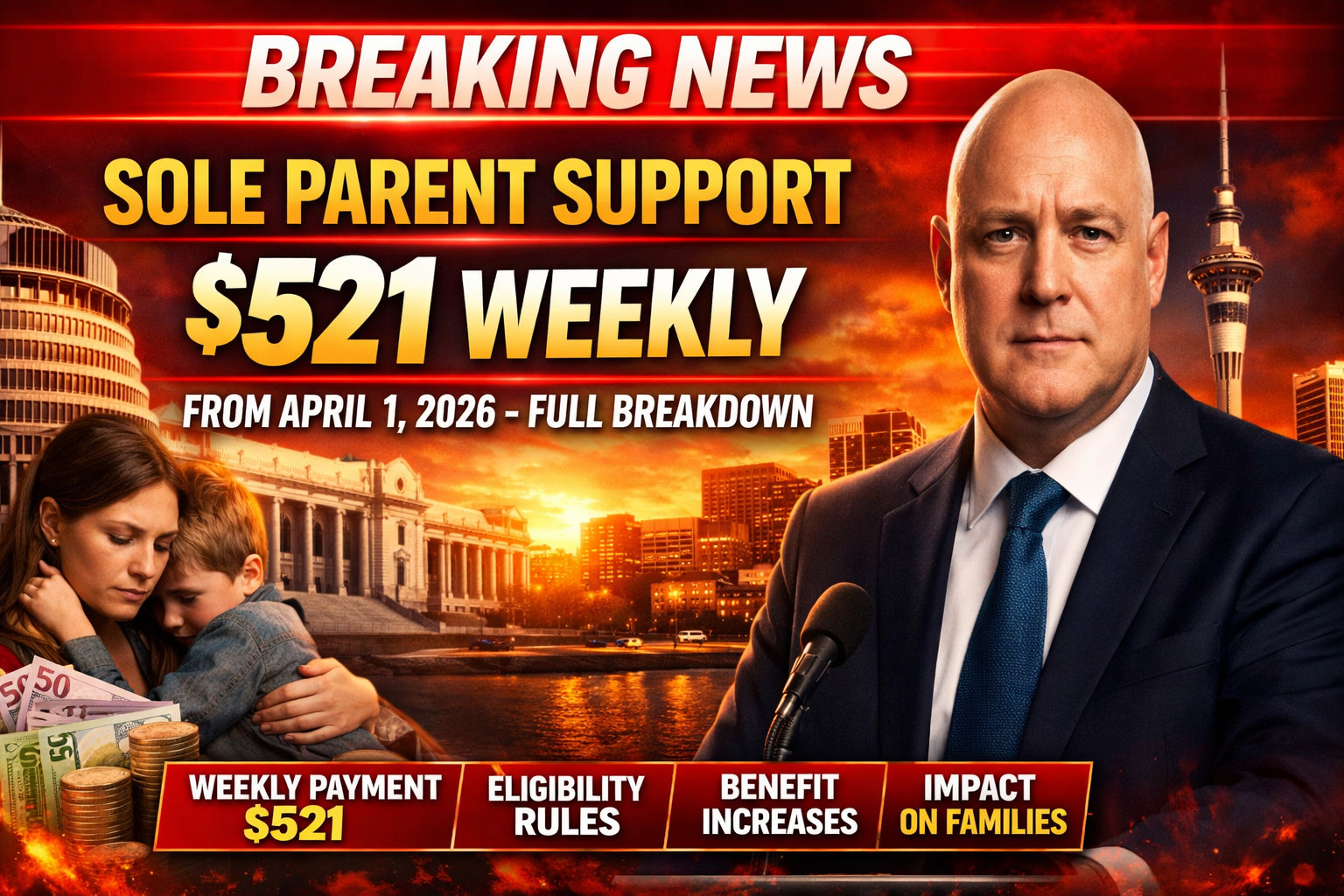 Sole Parent Support $521 Weekly From April 1, 2026 – Full Breakdown